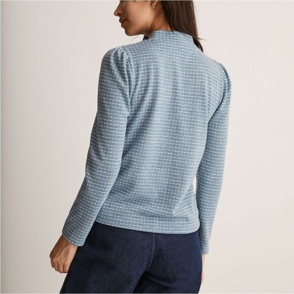 Madewell Blue Textured Mock Neck Puff Sleeve Sweater XSMALL - Picture 2 of 7